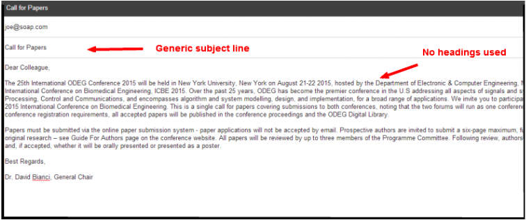 Poorly structured call for abstracts where the info is displayed as a wall of text