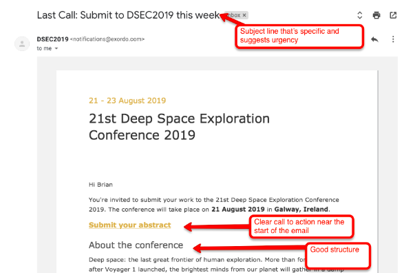 Call for abstracts with good structure and clear calls to action