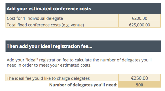 Screenshot of Ex Ordo's conference pricing calculator