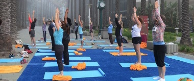 OMED delegates do yoga