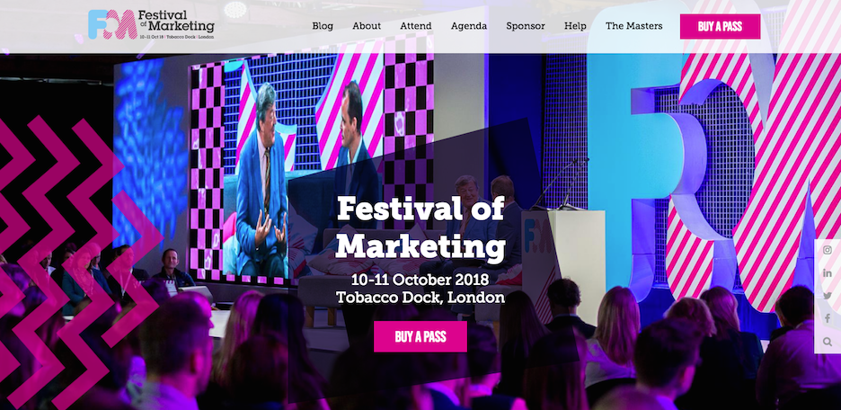 Screenshot of the website header for Festival of Marketing 2018