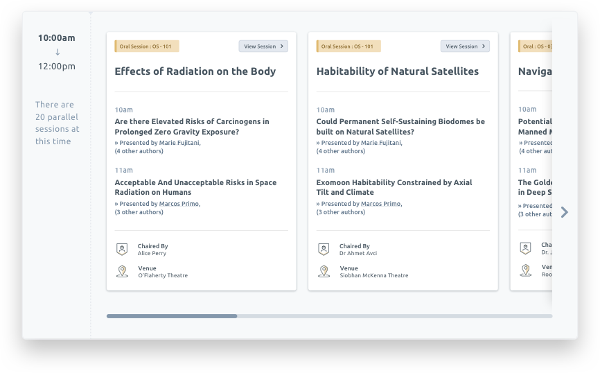 Screenshot of parallel sessions in an Ex Ordo conference programme design