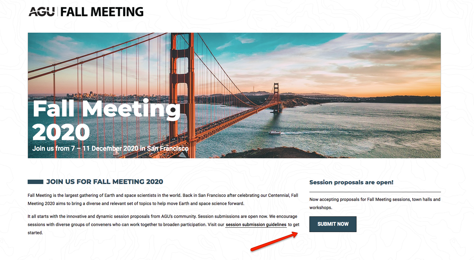 An example of conference website design in action on the AGU site