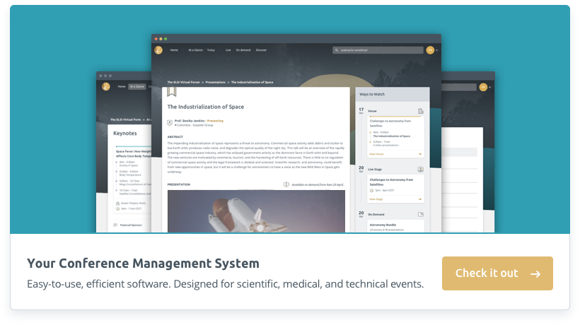 Screenshot showing Ex Ordo conference management system - easy-to-use, efficient software designed for scientific, medical, and technical events.