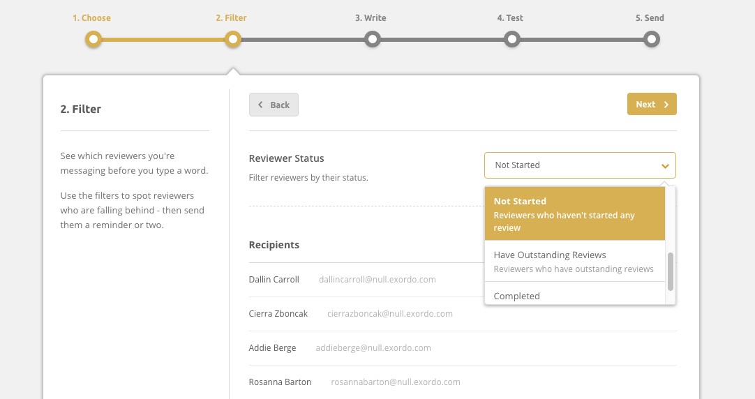 Screengrab showing message filtering options in Ex Ordo conference management system