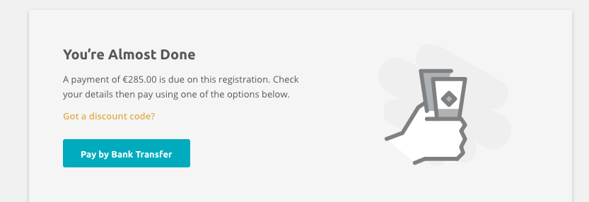 Screen shot of payment options in registration software