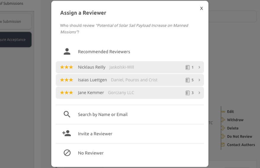 screenshot of Ex Ordo reviewer allocation