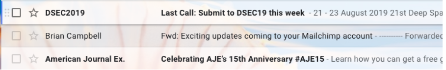 Screenshot of Brian's inbox showing a call for abstracts with an effective subject line