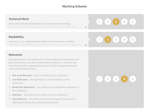 Screenshot of marking scheme on Ex Ordo peer review