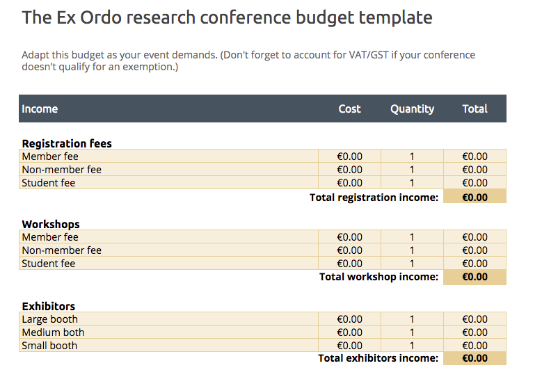 Conference budget template
