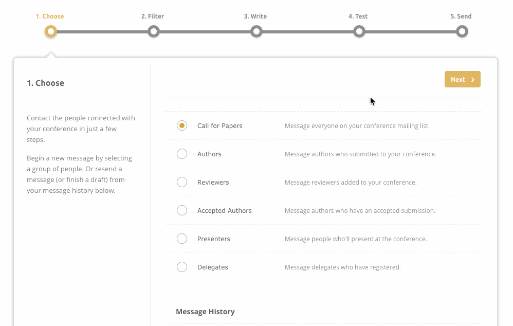 Sample GIF of using the communication hub for collecting conference feedback