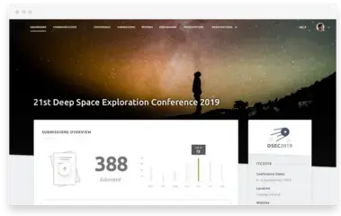 Screenshot of an Ex Ordo conference dashboard showing submissions overview Screenshot of an Ex Ordo conference dashboard showing submissions overview